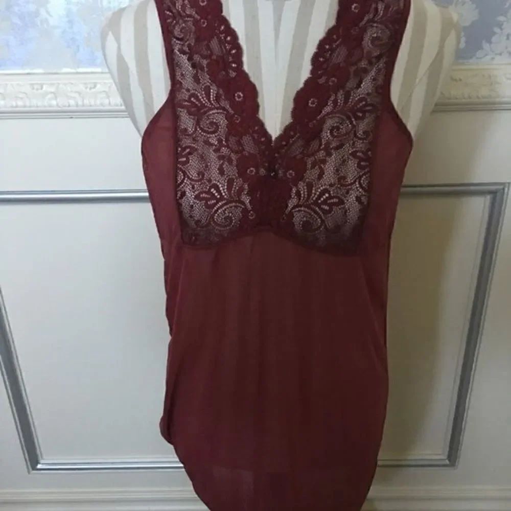 Oo Burgundy Sheer Lace Negligee